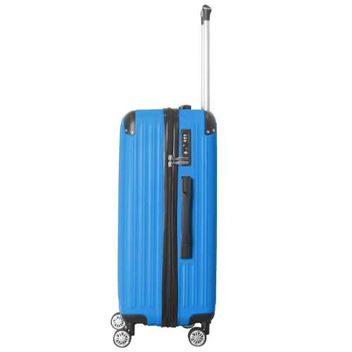 3-Piece Luggage Set 3 (20"/24"/28"), Hardside Suitcases with 8 Spinner Wheels, Scratch-Resistant ABS Shell, set2, set3 Travel Suitcase, TSA Lock (Ribbed Surface, Blue) - color: Blue, style: Ribbed Surface