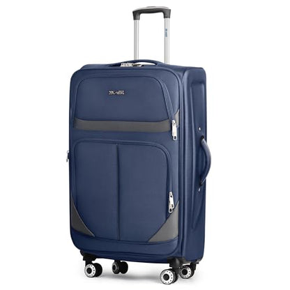 28" Checked Luggage,Softside Luggage w/4 Spinner Wheels - color: Navy-Grey, size: Checked-Large 28-Inch