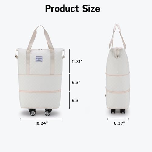 Rolling Duffle Bag with Wheels, Detachable Spinner Wheels, Wet Pocket, Beige - color: Beige