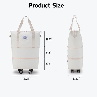 Rolling Duffle Bag with Wheels, Detachable Spinner Wheels, Wet Pocket, Beige - color: Beige