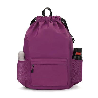 Valleycomfy Waterproof Drawstring Gym Backpack Bag for Men & Women Purple - color: A-purple
