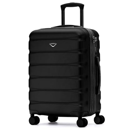 Flight Knight 24x16x10 Expandable Carry On Suitcase Hardside TSA Lock USB C Lightweight Luggage Silent Double Spinner Wheels Maximum Overhead Carry-On Bag For Virgin South West Approved Black - color: Black, size: 24x16x10"