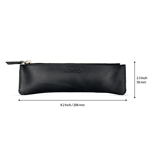 Londo Genuine Leather Pen Case with Zipper Closure, Pencil Pouch Stationery Bag - color: Black2