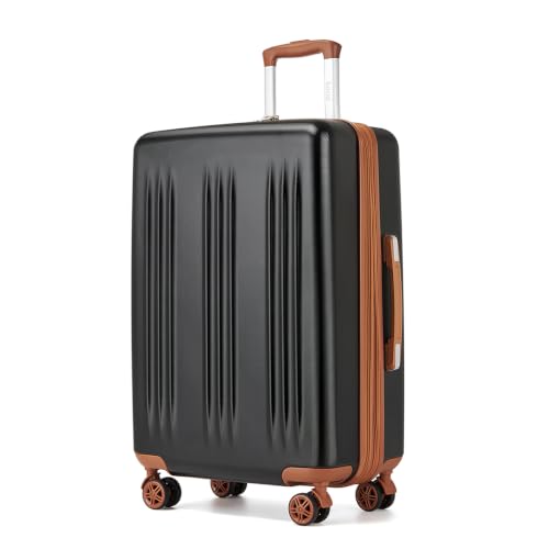 Kono 28 Inch Large Checked Luggage with Spinner Wheels Expandable TSA Lock - color: Black&Brown, size: 28"