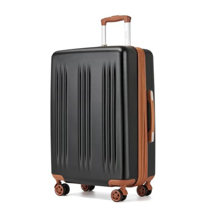 Kono 28 Inch Large Checked Luggage with Spinner Wheels Expandable TSA Lock - color: Black&Brown, size: 28"