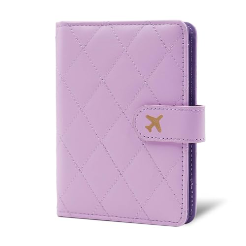 Melsbrinna Premium Leather Passport Holder Covers Case, Waterproof Rfid Blocking Travel Wallet Passport Holder with Pen Holder, Cute Passport Book for Women/Men - color: BA-LG PURPLE