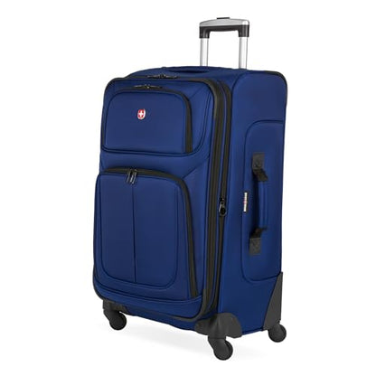 SWISSGEAR Sion Softside Expandable Spinner Luggage Durable Lightweight Travel Suitcase, Blue, Checked-Medium - color: Blue, size: Checked-Medium 25-Inch