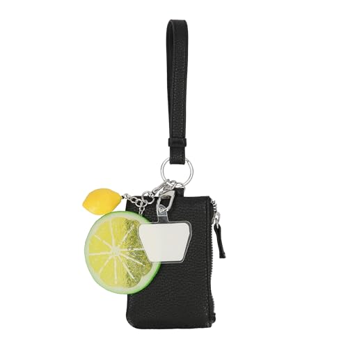 Mundi Connect & Go Womens Phone Wrist Strap with Removable Wallet Pouch, Universal Cell Lanyard Wristlet, RFID Card Holder - color: Black Lemon/Lime
