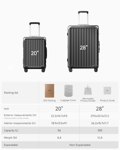 LUGGEX 2-Piece Zipperless Luggage Set, 20/28 Inch, Charcoal Metallic - color: Charcoal Metallic, size: 2 Piece Set（20/28）