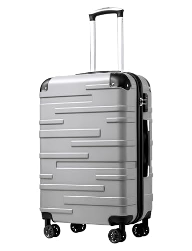 Coolife Hardside ABS Luggage, TSA Lock, Spinner Wheels, 20in Carry-On - color: silver, size: Small (20 In)