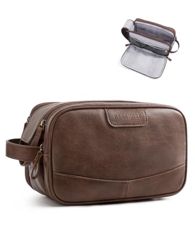 BAGSMART Medium Toiletry Bag for Men, PU Leather Water Resistant, Coffee - color: Coffee, size: Medium-5L