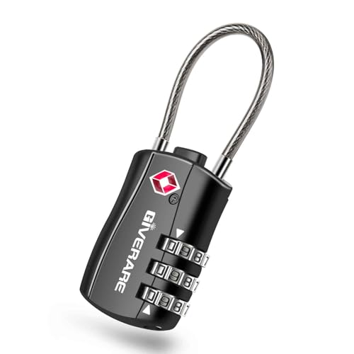 TSA Approved Luggage Locks, Combination Travel Cable Padlocks, Re-settable 3-Digit Lock, Weatherproof Keyless Padlock for Gym Locker, Golf Bag Case, Backpack, Gate, Hasp-Black - size: 1 Pack