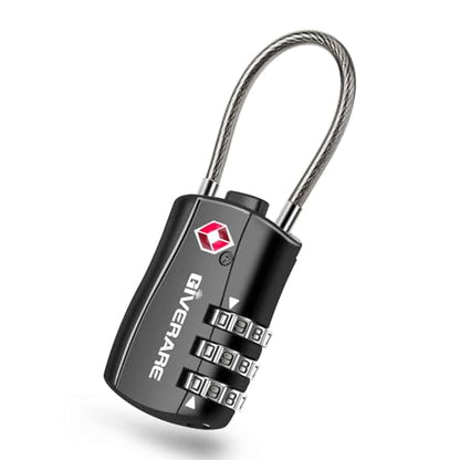 TSA Approved Luggage Locks, Combination Travel Cable Padlocks, Re-settable 3-Digit Lock, Weatherproof Keyless Padlock for Gym Locker, Golf Bag Case, Backpack, Gate, Hasp-Black - size: 1 Pack