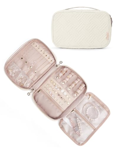BAGSMART Travel Jewelry Organizer, Tangle-free Necklaces Case,Beige - color: Beige