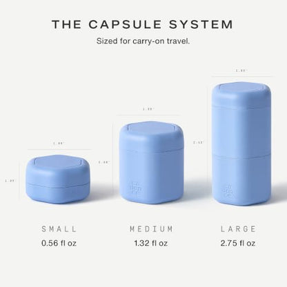 Cadence Travel Containers, 3 Medium (1.32oz), Pacific - TSA Approved, Leak Proof - Body Care Capsule Set - Magnetic Containers, Carry On Travel Essentials - Body Wash, Lotion & Sun Icon Labels - color: Pacific, size: Bodycare (Set of 3)