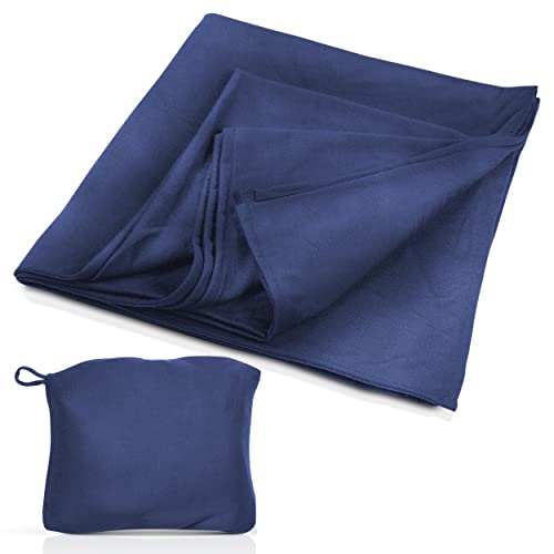 Super Soft Jersey Airplane Travel Blanket for Your Flight, Car, Camping, Home or Comforting Warmth Anywhere! Large in Size at 50"x 50" and Includes a Bag! - Blue