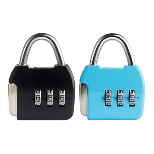 Small Combination Lock, 3 Digit Combo Luggage Locks, Travel Lock with Code, Small Padlocks for Suitcase, Backpack, Zipper, Bag, Tool Box, Diary, Mini Locker (Black+Blue, 2-Pack) - color: Black+Blue
