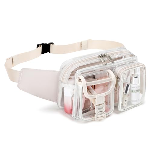Fanny Pack Clear Stadium Bag Women Waist Pack Transparent Belt Bag, Beige - color: Beige