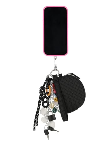 Mundi Connect & Go Womens Phone Wrist Strap with Removable Wallet Pouch, Universal Cell Lanyard Wristlet, RFID Card Holder - color: Black Chunky Charms