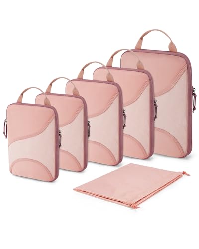 Bagsmart Compression Packing Cubes, Travel Bag Cruise Ship Essentials - color: Dark Pink, size: 6 Set