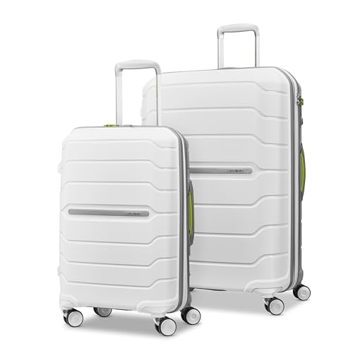 Samsonite Freeform 2-Piece Luggage Set - Carry-On & Large Checked Luggage with Dual Spinner Wheels - Durable Polypropylene Hardshell - TSA Lock, Airline-Approved - Expandable Hard Shell - White/Grey - color: White/Grey, size: 2-Piece Set (Carry-on/Large)