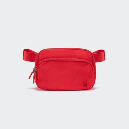 Pander Nylon Crossbody Belt Bag with Excess Strap Keepers, 6-Pocket Adjustable Sling Fanny Pack for Travel and Everyday Carry, Red - color: Red