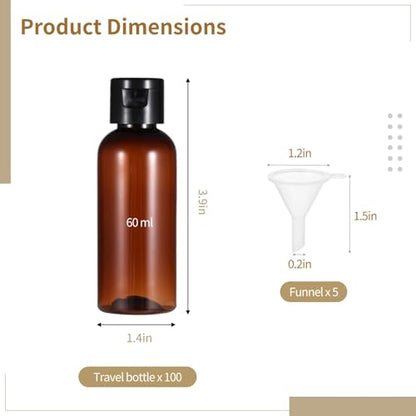 Lnrueg 100팩 56.7g(2온스) 플라스틱 빈 여행용 병, 플립 캡 포함, 브라운. - color: 브라운.