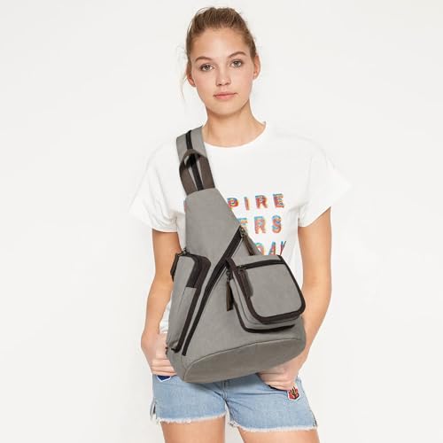 KL928 Canvas Sling Bag - Casual Crossbody Shoulder Daypack Rucksack Backpack for Men Women, Leaden - color: Leaden