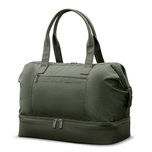Samsonite Better Than Basics Weekender Duffle – Drop Bottom Travel Bag with 14” Laptop Compartment, SmartSleeve™ Trolley Strap, Adjustable Shoulder Strap, Durable RPET Lining, OLIVE - color: Olive