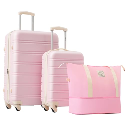 Merax Luggage Set 2 Piece 20 28 IN Hardside Suitcase with Bag,Light Pink - color: Light Pink(20+28+bag)