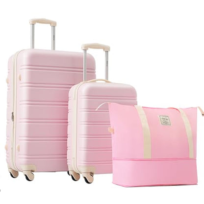 Merax Luggage Set 2 Piece 20 28 IN Hardside Suitcase with Bag,Light Pink - color: Light Pink(20+28+bag)
