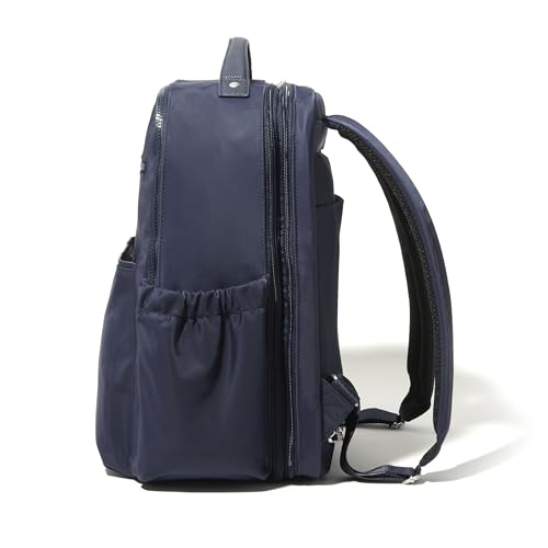 Baggallini Tribeca 확장 가능한 여행용 노트북 백팩, 방수 나일론 작업 가방, 정리함, 패딩 슬리브 및 RFID 기술 포함, 프렌치 네이비 트윌, 원사이즈 - color: 프렌치 네이비 트윌