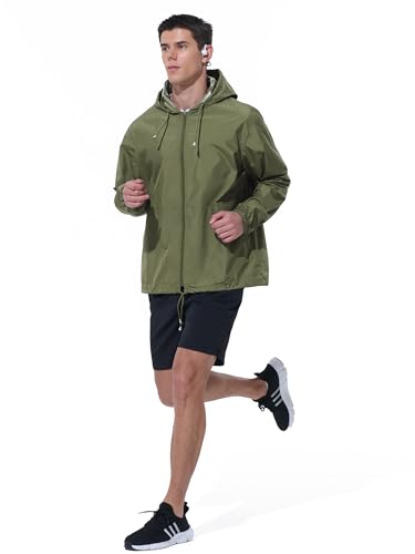 UIQUR Mens Rain Jacket Raincoat Waterproof Windbreaker - color: Army Green, size: X-Large
