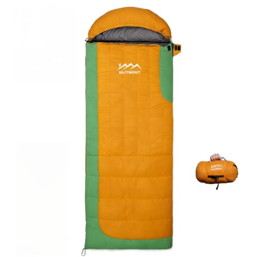 3-in-1 Lightweight Down Sleeping Bag for Adults and Teens | with Detachable Hood,Compact, 20°F 32°F 45°F Rectangular Down Blanket Sleeping Bag,Camping Hiking and Backpacking Outdoor - color: orange 500g filling