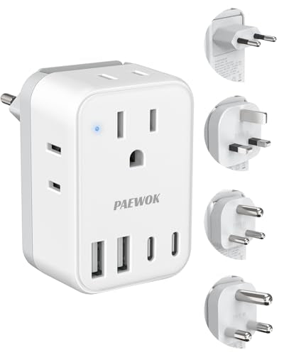PAEWOK Travel Adapter Set with Type G/C/M/D Detachable Plug - style: Travel Adapter+Type G/C/M/D