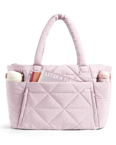 BAGSMART Tote Bag for Women, Puffer Tote Bag for Work Large Shoulder Bag - color: F-pink