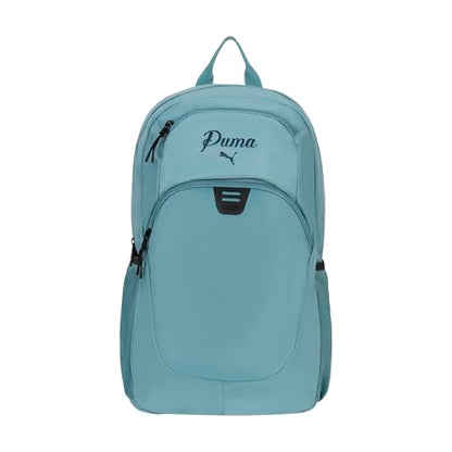 PUMA Women's Poppy Backpack in Memory Cloth with Laptop Sleeve, Luggage Strap & Water Bottle Pockets - color: Baltic Sea/Blue Jewel