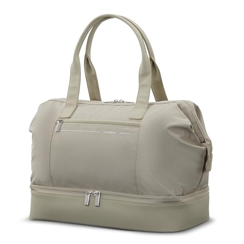 Samsonite Better Than Basics Weekender Duffle – Drop Bottom Travel Bag with 14” Laptop Compartment, SmartSleeve™ Strap, Adjustable Shoulder Strap, Durable RPET Lining, Limestone Grey - color: Limestone Grey