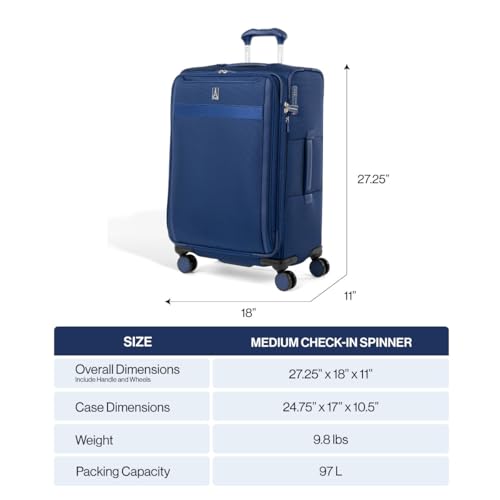 Travelpro VersaPack+ Softside Checked Luggage Suitcase, Navy Blue, 25-Inch - color: Estate Blue, size: Checked Medium
