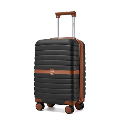 Kono Expandable Carry On Luggage 22x14x9 Airline Approved with Spinner Wheels, 20 Inch Durable PC+ABS Hardshell Travel Suitcase Rolling Luggage with Lock, Black/Brown - color: Black/Brown, size: Carry-on 20-inch