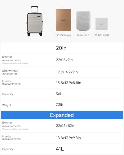 LUGGEX Top Opening Expandable Carry On Suitcase, Beige, 20" - color: Beige, size: 20 Inch (Top Open)