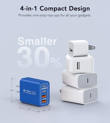 [2Pack]40W USB C Super Fast Charger Cube,PD + QC Charging Block Power Adapter 4 Port Wall Mount Plug for iPhone 17 16 15 14 13 12, Motorola, LG, Google Pixel 6a/6 Pro/6/5a/5/4/4A Box Brick (Dark Blue) - color: 2Pack Blue
