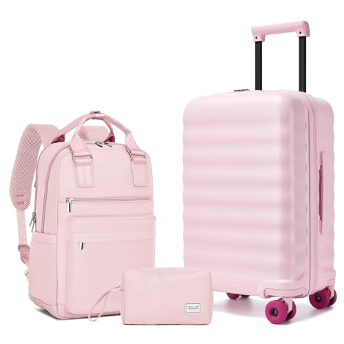 Carry On Luggage Set 3 Piece, Carry-on Suitcase With Wheels - color: BT-Pink