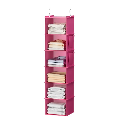 YOUDENOVA Hanging Closet Organizer and Storage, 6-Shelf, Pink - color: Pink