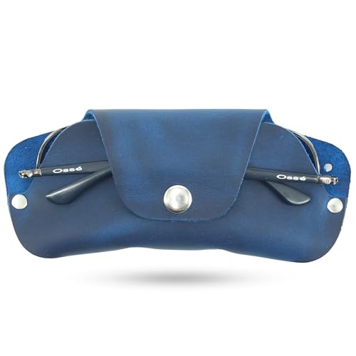 Toprank Slim Leather Glasses Case - Handmade Eyeglass & Sunglasses Holder - color: Blue