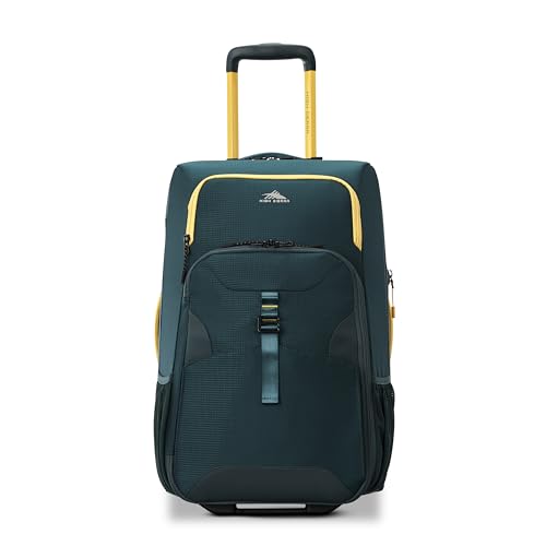 High Sierra Hi-Life 22-Inch Carry-On Wheeled Duffle - Features Smooth Rolling Wheels, WetPak Pockets, Stack-It Strap, Adjustable Handle, Fleece Pocket, Padded Laptop Sleeve, Expandable - Green/Yellow - color: Green/Yellow, size: 22-Inch Carry-On