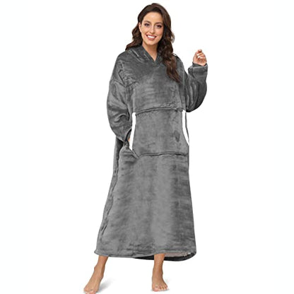 Sendowtek Hooded Wearable Blanket for Women Men 3.9ft Long, Grey - color: Grey