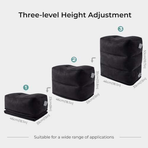Inflatable Travel Foot Rest Pillow with 700mAh Rechargeable Air Pump, No Manual Blowing Adjustable Height Leg Rest Pillow, Lightweight Portable Pillow for Airplane, Office, Train & Car