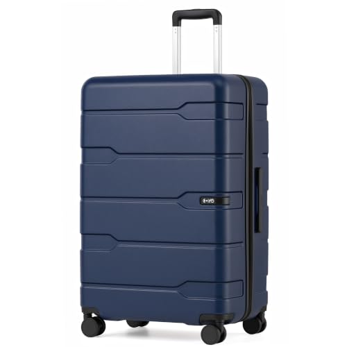 Coolife Large Checked Luggage Hardside Suitcase with Spinner Wheels, 28in - color: Ink Navy2.0, size: Large Checked(28in)