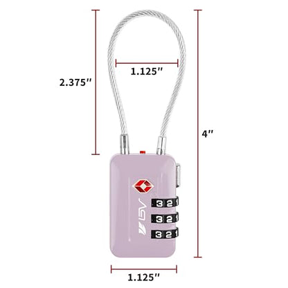 BV Luggage Locks TSA Accepted, Travel Sentry Approved 3-Digit Combination Suitcase Locks with Open Alert & Flexible Cable for Travel, Backpacks, Lockers, Cases, Purple, 2 Pack - color: Purple 2-Pack